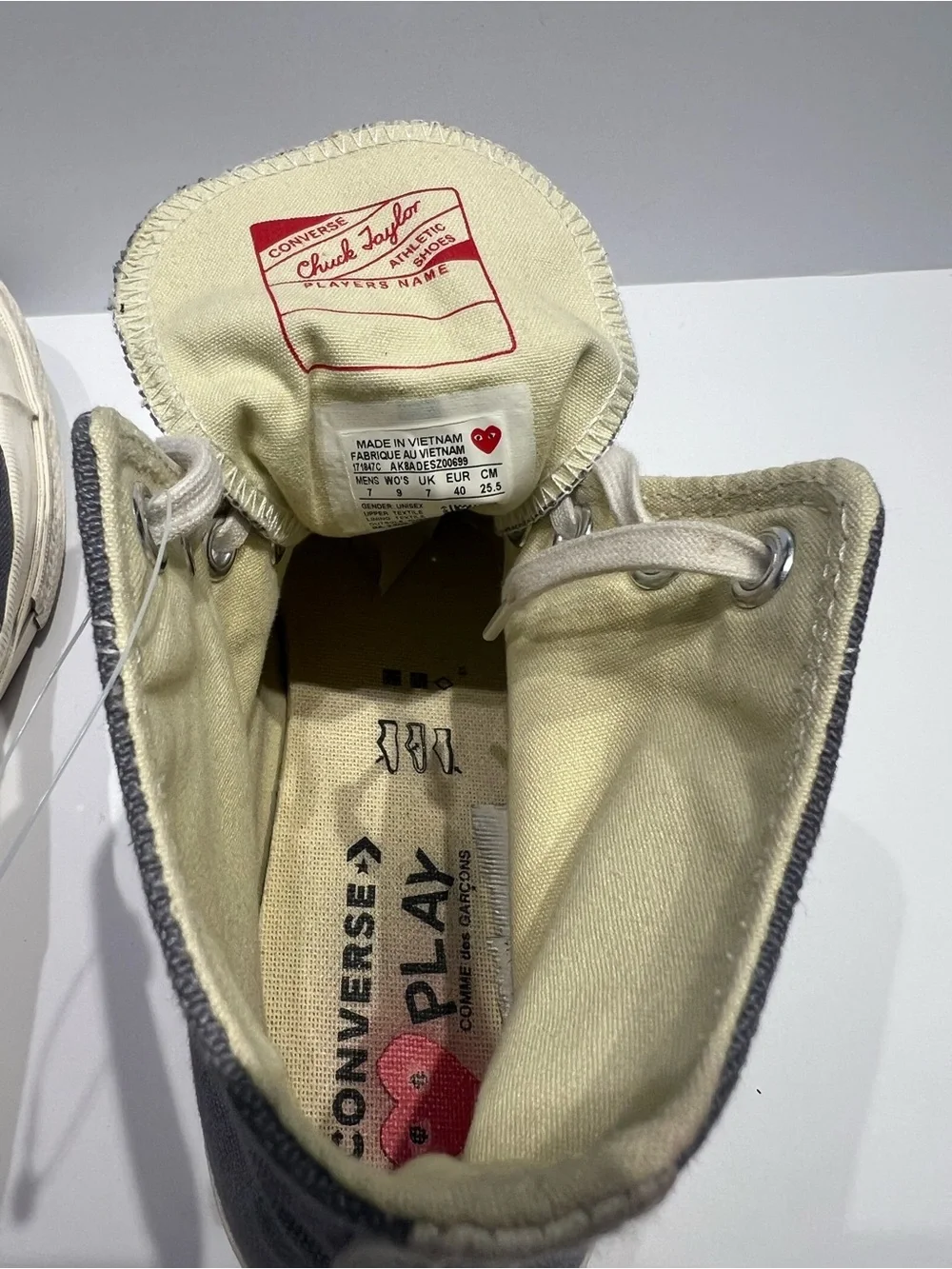 Converse x Comme des Garcons CDG Play All Star Chuck Hi Grey Sz M 7 W9 - Picture 6 of 7